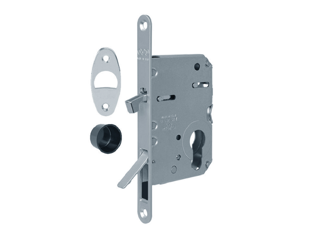 Serratura Infilare Gancio Scivola Tre Class Foro Yale per Cilindro Europeo Bordo Tondo Frontale 16x160mm con Levetta Trascinamento Scomparsa Entrata 50 mm. ACO-Cromo Opaco | AGB - immagine 1